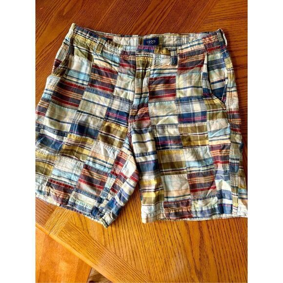 Izod Madras Mens Patchwork Plaid Shorts Sz 34 Golf Chinos - Picture 7 of 7